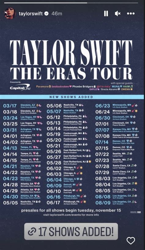 Nov 2, 2023 ... Breaking News! Taylor Swift announces 3 NEW dates for The Eras Tour in Vancouver for November 2024! ✨ ‍ #taylorswiftnews #erastourcanada ...